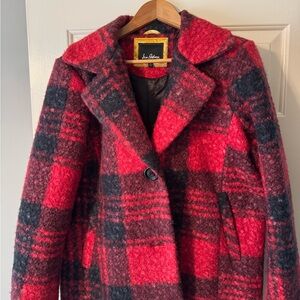 Sam Edelman Red and Black Plaid Pea Coat